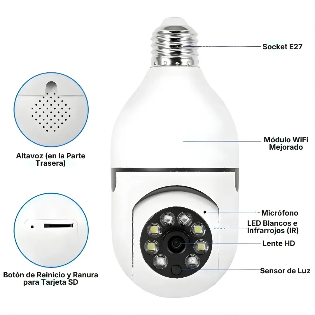 Cámara Lámpara WiFi 1080P HD 360° con Visión Nocturna y Audio Bidireccional | Innova Fácil